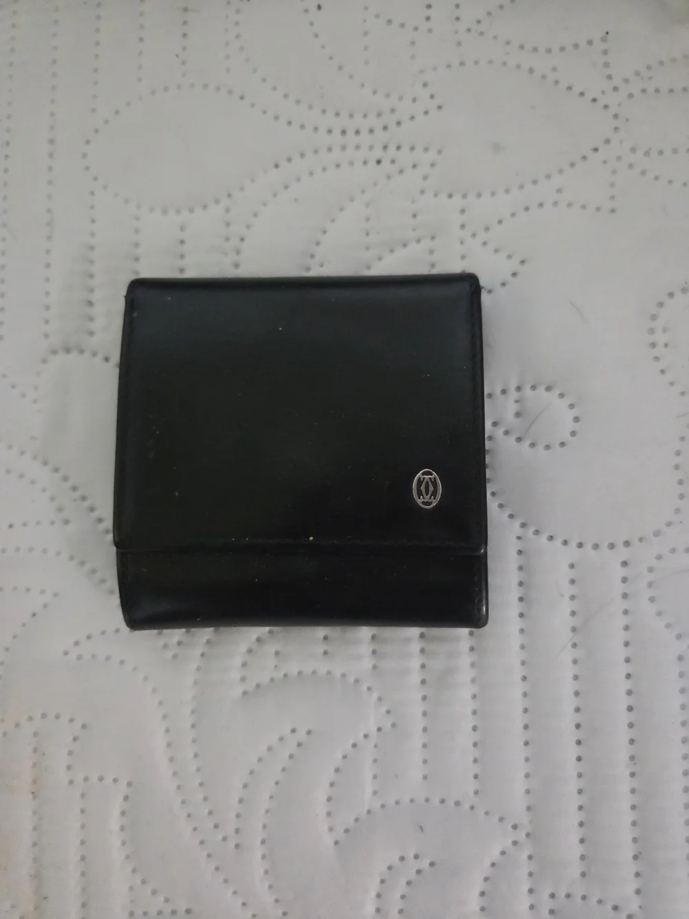 Cartier Black Leather Bi-Fold Card Holder with Silver Logo